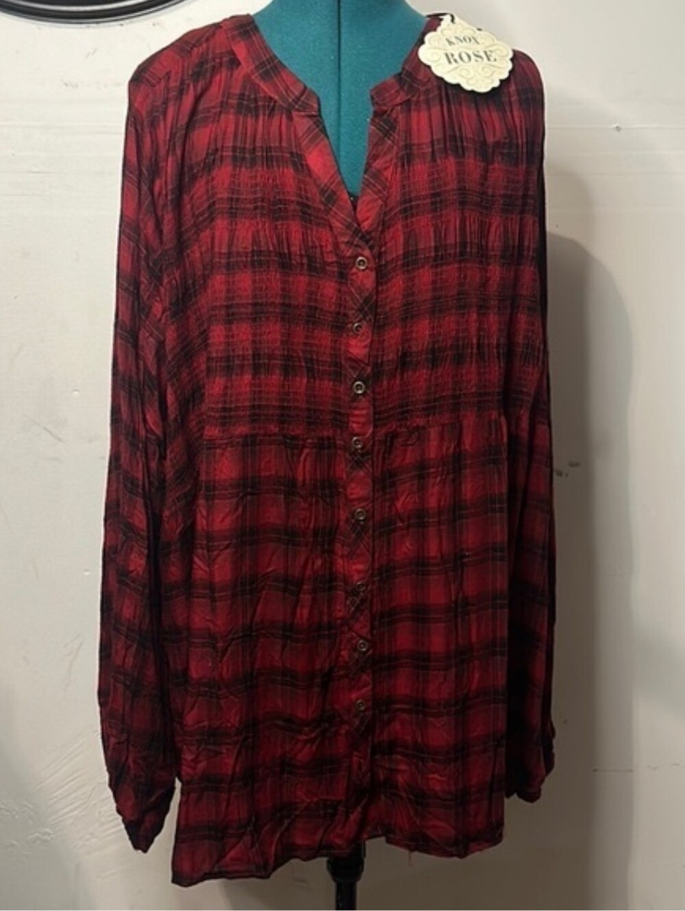 Knox Rose Buffalo Check Tunic Sz 4X New W/O Tags **see description
